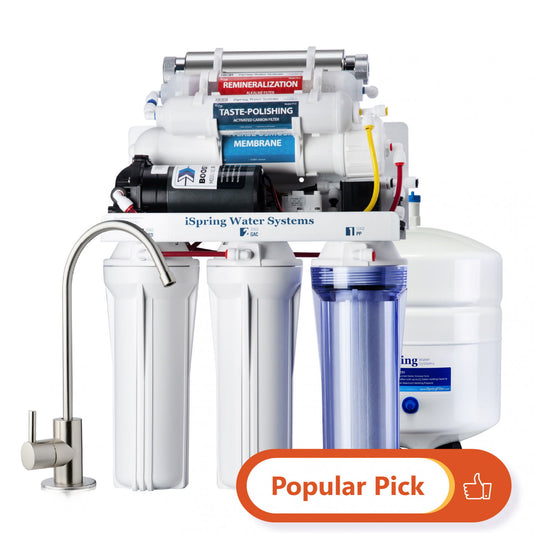 iSpring RCC1UP-AK 7 Stage 100 GPD UnderSink RO Drinking Water Filtration System With Booster Pump, Alkaline Ph Remineralization Filter And UV Filter