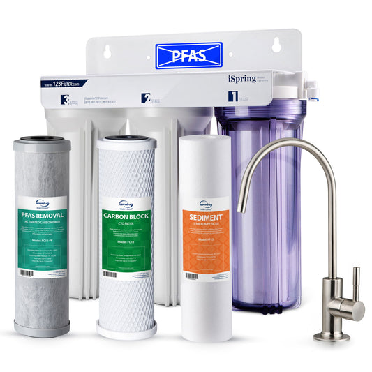 iSpring US31-PF Classic 3-Stage Under Sink Water Filtration System for Drinking, SGS-Tested PFAS Reducing, Tankless Under Sink Water Filter, High Capacity water filter for sink